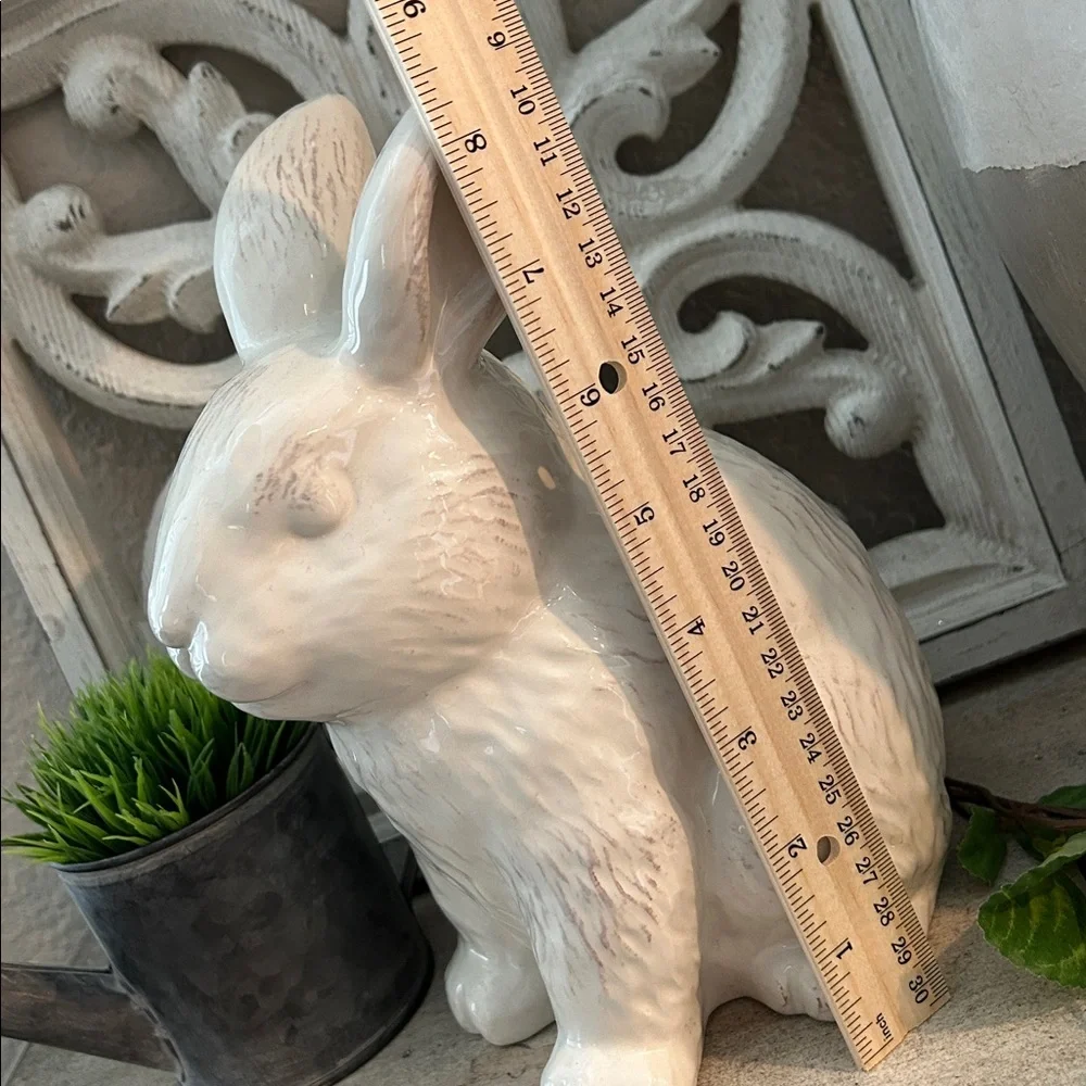Farmhouse Shabby Chic Cottage Easter Creamy White Ceramic Bunny Figurine decor